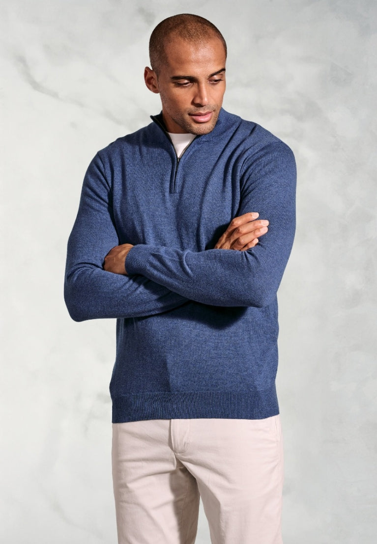 Copenhagen Taupe Cotton Merino Zip Neck Jumper