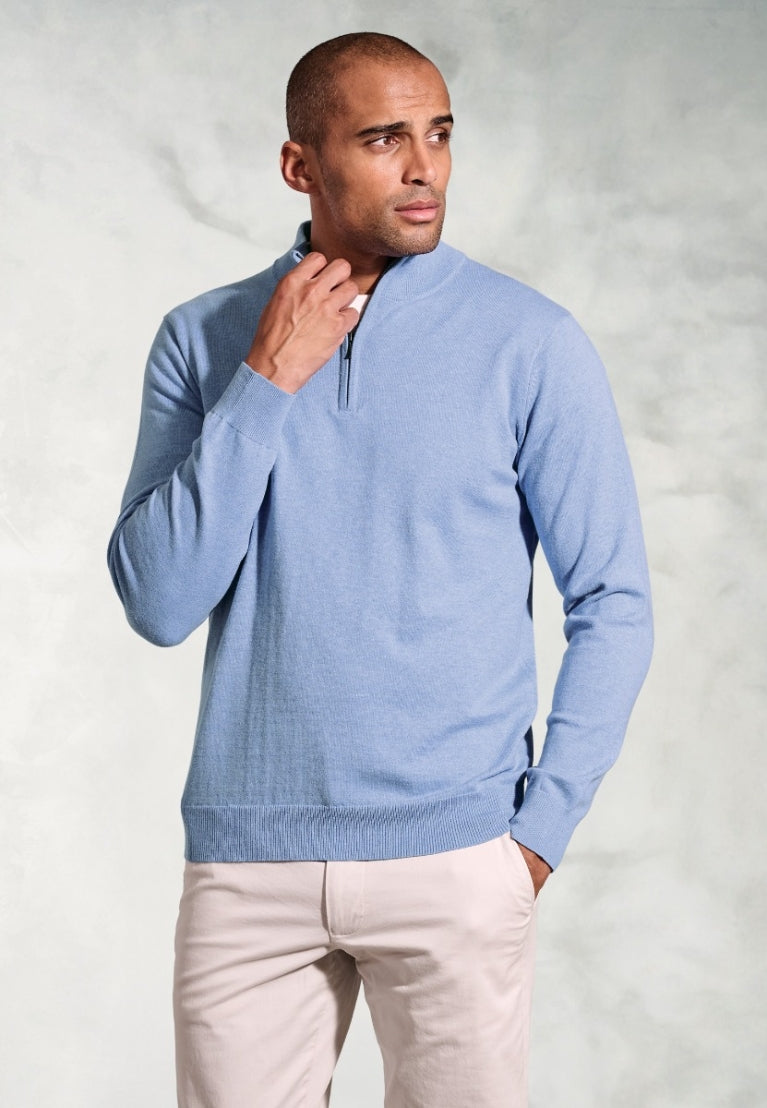 Copenhagen Taupe Cotton Merino Zip Neck Jumper