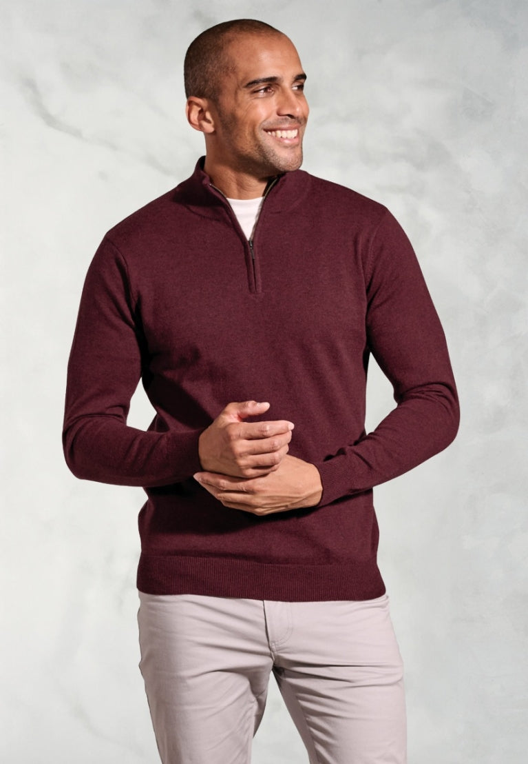 Copenhagen Taupe Cotton Merino Zip Neck Jumper