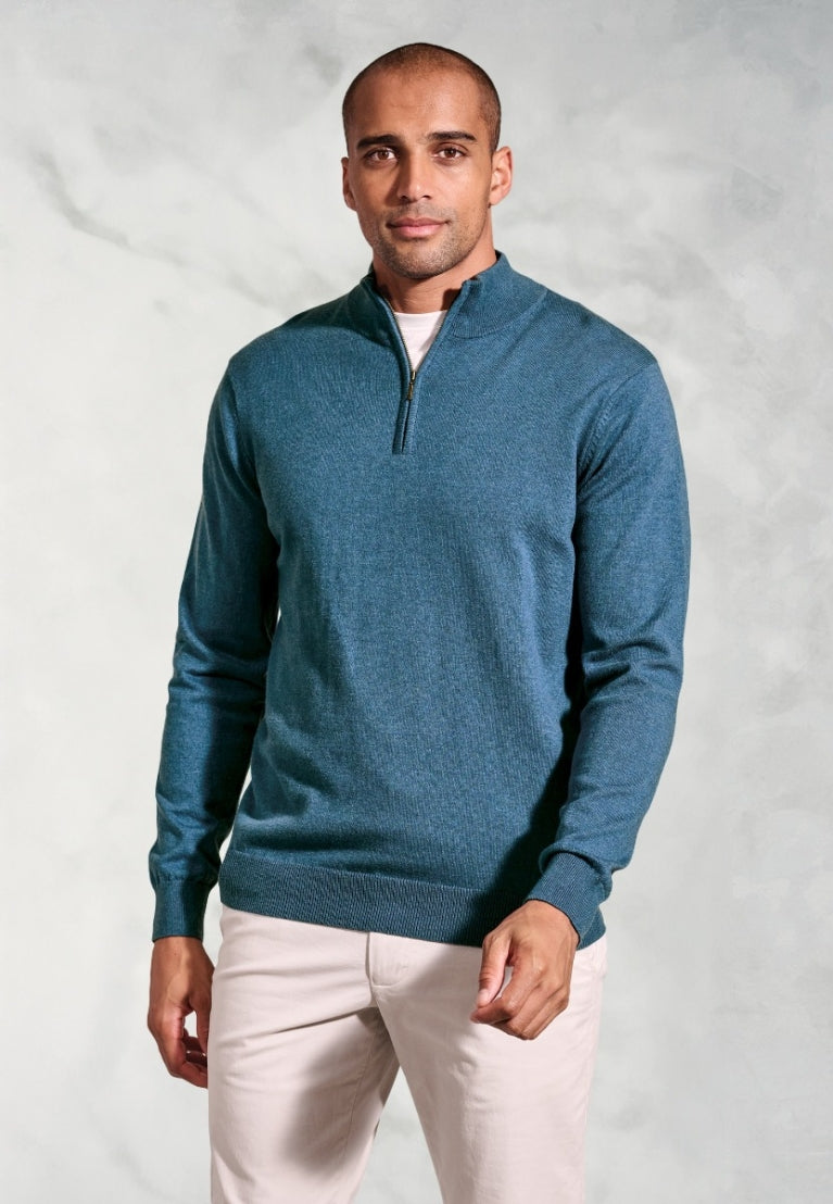 Copenhagen Taupe Cotton Merino Zip Neck Jumper