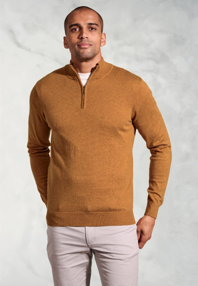 Copenhagen Taupe Cotton Merino Zip Neck Jumper