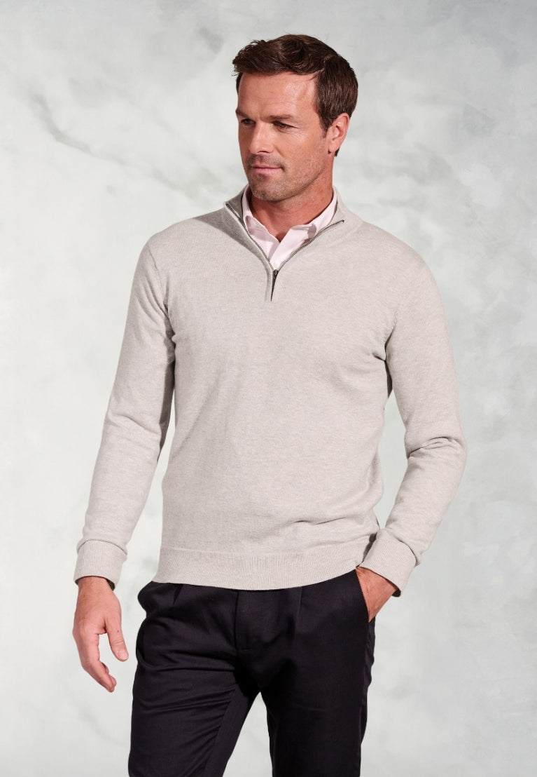 Copenhagen Taupe Cotton Merino Zip Neck Jumper