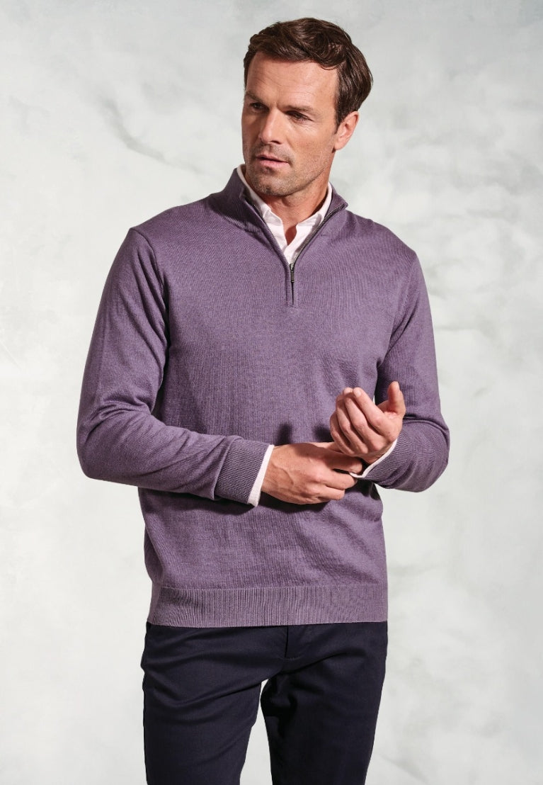 Copenhagen Taupe Cotton Merino Zip Neck Jumper