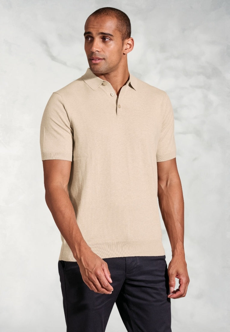 Lancaster Blue Knitted Pure Cotton Polo Shirt