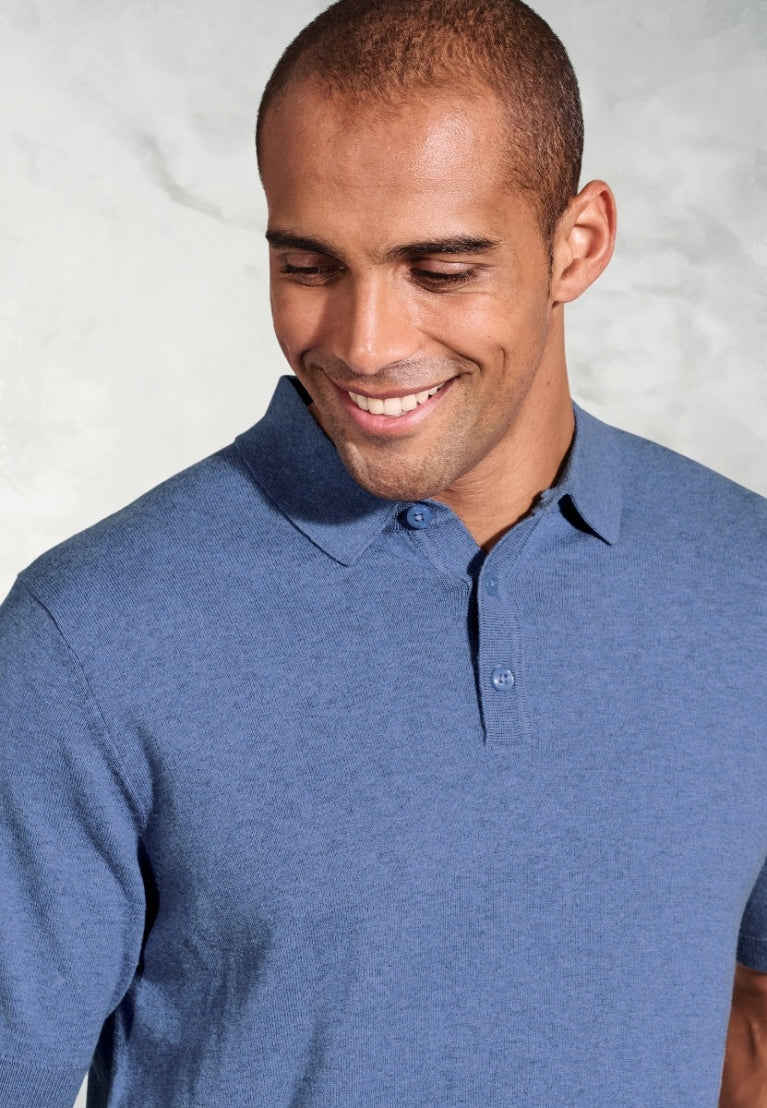 Lancaster Blue Knitted Pure Cotton Polo Shirt