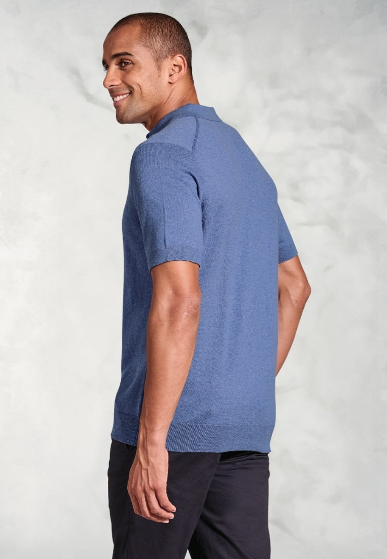 Lancaster Blue Knitted Pure Cotton Polo Shirt