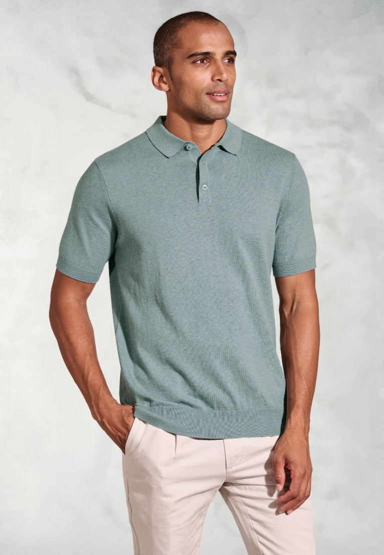 Lancaster Blue Knitted Pure Cotton Polo Shirt