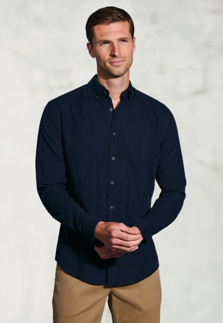 Regular Fit Air Force Blue Cotton Needlecord Shirt