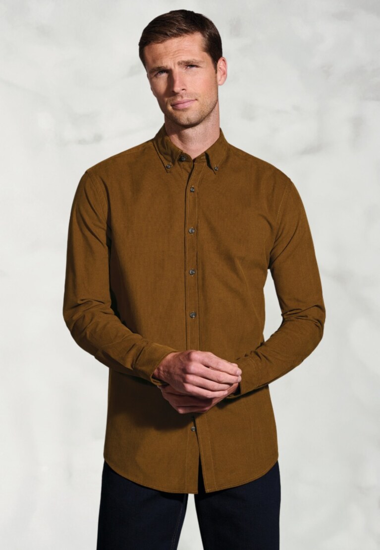 Regular Fit Air Force Blue Cotton Needlecord Shirt