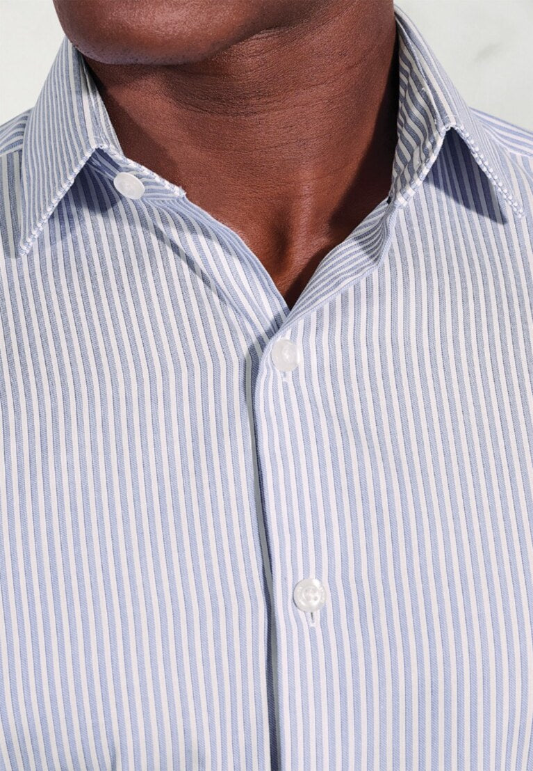 Regular Fit Blue Stripe Cotton Shirt