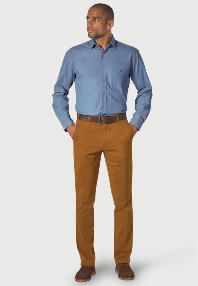 Tailored Fit Light Blue Chambray Cotton Shirt