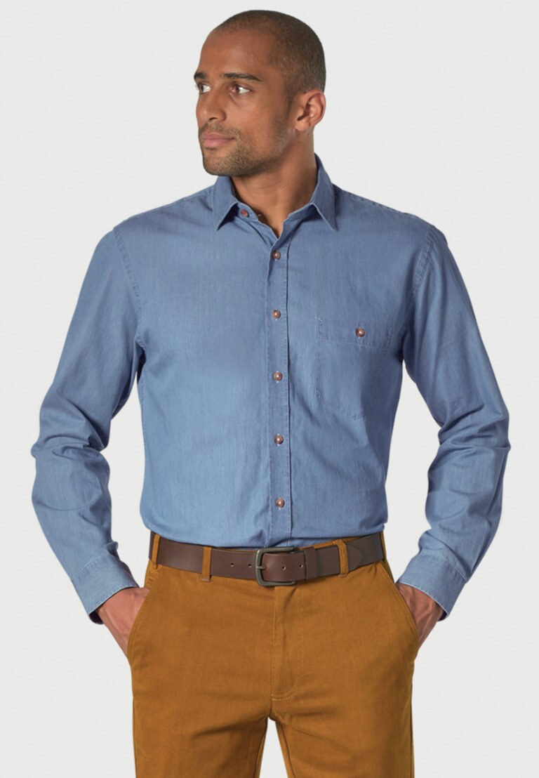 Tailored Fit Light Blue Chambray Cotton Shirt